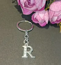 LA BELLEZA Stainless Steel Alphabet Letter Keychain Metal Initials For Car & Bike Gifting With Key Ring (Alphabet R Keychain)-thumb1