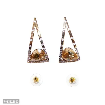La Belleza Gold Plated Triangular Shape Drop Earrings with Crystal Studded for Girls  Women