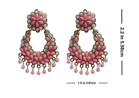 La Belleza Gold Plated Oxidised Traditional Handcrafted Meena Work Jhumki Earring | Long Tassel Meenakari Jhumki/Jhumka Chandelier Drop Dangler Earring For Girls And Women In 4 Color (Pink)-thumb1