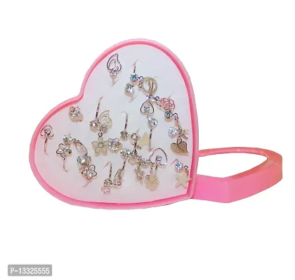 La Belleza Adjustable Assorted Boho Midi Rhodium Metal Rings For Girls in a Heart Shape Box (set of 12)