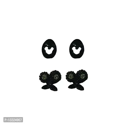 La Belleza Cute Funky Small Stud Earring for Teenager Girls and Women Combo Pack of 2 in black color