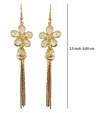 La Belleza Crystal Gold Plated Flower Design Dangler Long Chain Hanging Earrings for Girls and Women-thumb1