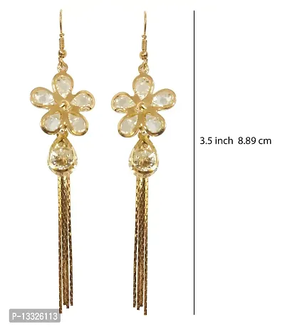 La Belleza Crystal Gold Plated Flower Design Dangler Long Chain Hanging Earrings for Girls and Women-thumb2