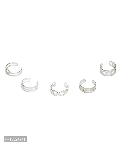 La Belleza Latest Stylish Adjustable Bohemian Midi Rings for Women(Set of 5, Silver)