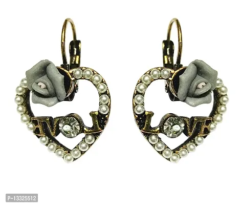 La Belleza Pearls Multicolor Flower Design Heart Shaped Drop Dangle Earrings for Girls And Women (Grey)-thumb0