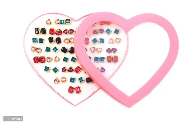 La Belleza Stylish Metal Multicolor Crystal Stud Earrings for Charming Girls And Ladies - Combo 36 Pair Set/Pack of Heart Box-thumb5