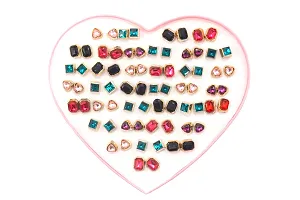 La Belleza Stylish Metal Multicolor Crystal Stud Earrings for Charming Girls And Ladies - Combo 36 Pair Set/Pack of Heart Box-thumb2