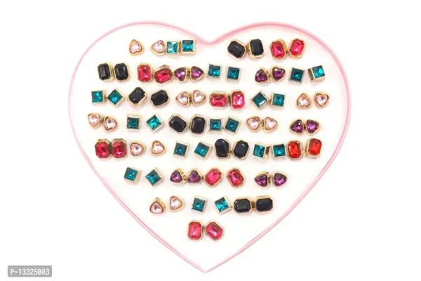 La Belleza Stylish Metal Multicolor Crystal Stud Earrings for Charming Girls And Ladies - Combo 36 Pair Set/Pack of Heart Box-thumb3