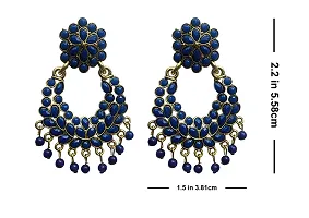 La Belleza Gold Plated Oxidised Traditional Handcrafted Meena Work Jhumki Earring | Long Tassel Jhumki/Jhumka Chandelier Drop Dangler Earring For Girls And Women In 4 Color (Blue)-thumb1