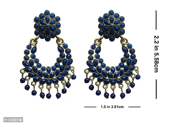 La Belleza Gold Plated Oxidised Traditional Handcrafted Meena Work Jhumki Earring | Long Tassel Jhumki/Jhumka Chandelier Drop Dangler Earring For Girls And Women In 4 Color (Blue)-thumb2