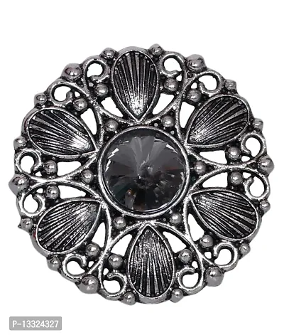 La Belleza Adjustable Black Stone Studded Cocktail Flower Design Finger Ring for Girls and Women with a Gift Box-thumb0