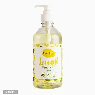 Beautisoul Lemon Handwash with Pure Lemon and Glycerin - 500 ml Pump | pH balanced | Made in India | Cruelty Free | Germ protection