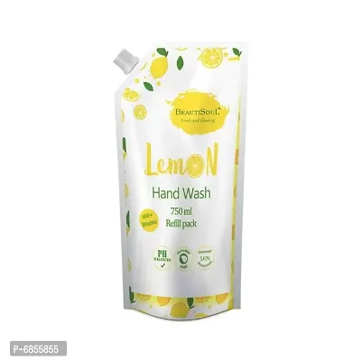 Beautisoul Lemon Handwash with Pure Lemon and Glycerin - 750 ml Refill Pouch | pH Balanced Handwash Liquid Refill Pack for Germ Protection