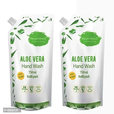 Beautisoul Aloe vera Liquid Handwash Refill with Pure Aloe vera and Glycerin | pH balanced Liquid Handwash 1500 ml offer (750ml x 2)-thumb0