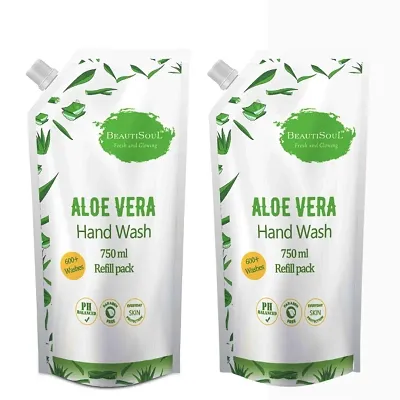 Beautisoul Aloe vera Liquid Handwash Refill with Pure Aloe vera and Glycerin | pH balanced Liquid Handwash 1500 ml offer (750ml x 2)