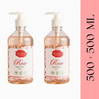 Beautisoul Rose Liquid Handwash with Pure Rose and Glycerin | pH Balanced Liquid Soap | Handwash Combo Pack (500 ml x 2)