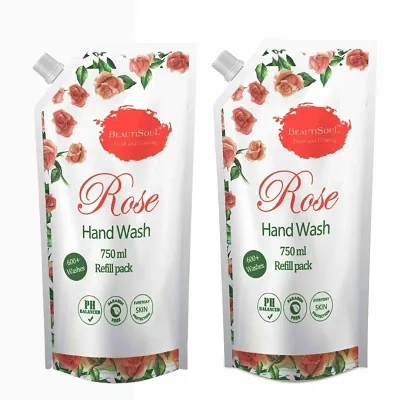 Beautisoul Rose Liquid Handwash refill with Pure Rose and Glycerin | pH balanced Handwash Refill 1500ml offer (Pack of 2) (750 ml x 2)