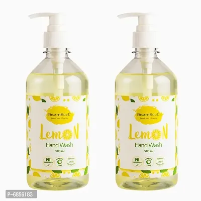 Beautisoul Lemon Handwash Liquid with Pure Lemon and Glycerin | pH Balanced Handwash Combo Offers | Handwash Pump 500ml + 500ml | (Pack of 2)-thumb0