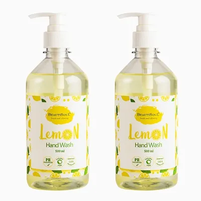 Beautisoul Lemon Handwash Liquid with Pure Lemon and Glycerin | pH Balanced Handwash Combo Offers | Handwash Pump 500ml + 500ml | (Pack of 2)