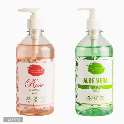 Beautisoul Rose Handwash and Beautisoul Aloe vera Handwash | pH balanced | Made in India | Cruelty Free | Germ protecti (500 ml x 2)