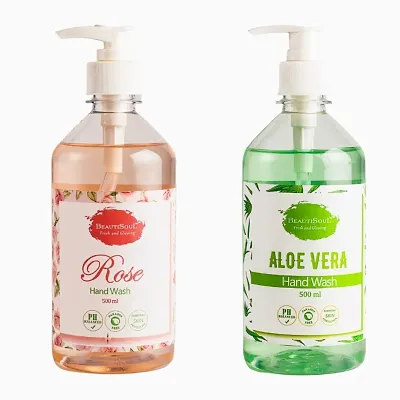 Beautisoul Rose Handwash and Beautisoul Aloe vera Handwash | pH balanced | Made in India | Cruelty Free | Germ protecti (500 ml x 2)