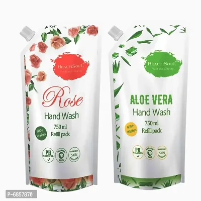 Beautisoul Rose Handwash and Beautisoul Aloe vera Handwash Refill Pouch | pH balanced | Made in India | Cruelty Free | Germ protecti (750 ml x 2)-thumb0
