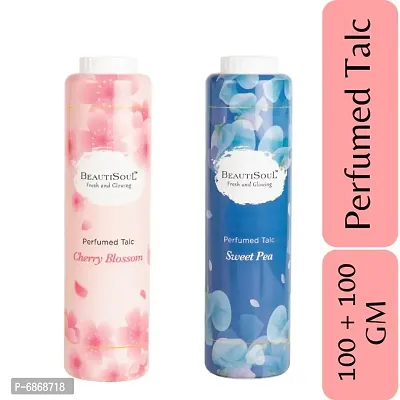 Beautisoul Cherry Blossom Perfumed Talc 100gm + Beautisoul Sweet Pea Perfumed Talc 100gm | IFRA Certified Fragrance | Talcum Powder Combo Offer (Pack of 2)