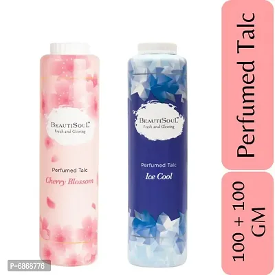 Beautisoul Cherry Blossom Perfumed Talc + Beautisoul Ice Cool Perfumed Talc |100 +100gm| Made In India Body Talcum Combo Offer (Pack of 2)-thumb0