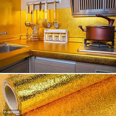 Golden Aluminium Foil Stickers, Oil Proof Kitchen Stove Stickers, Waterproof  Heat Resistant Contact Paper for Kitchen, 60 * 200CM, ZICKZACK, Pack of 1-thumb5