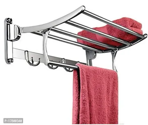 New Look Stainless Steel Dual Folding Towel Rack for Bathroom/Towel Stand/Hanger/Bathroom Accessories (24 Inch-Chrome)-thumb0