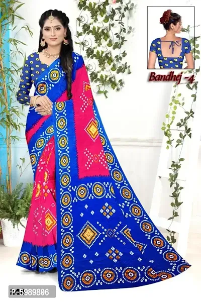 Women's Moss Chiffon Bandhej Saree with Blouse Piece