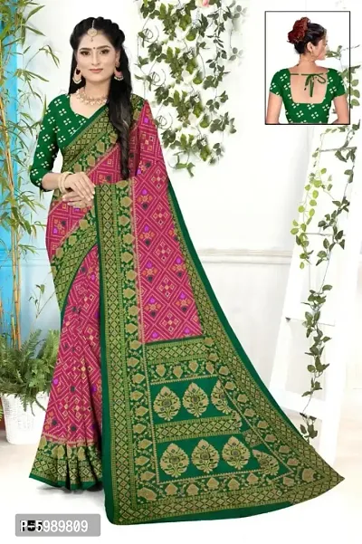 Women's Moss Chiffon Bandhej Saree with Blouse Piece