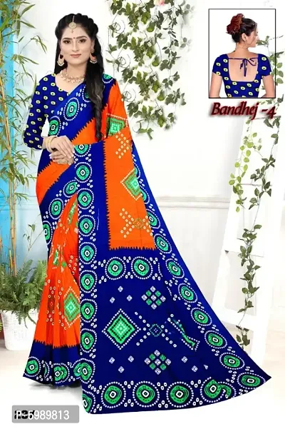 Women's Moss Chiffon Bandhej Saree with Blouse Piece