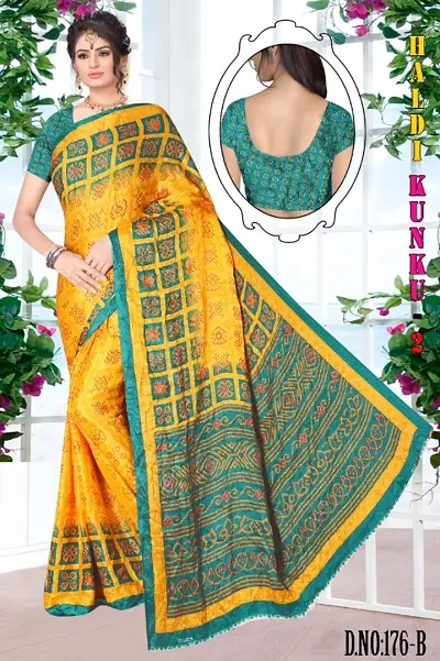 Attractive Poly Chiffon Printed Bandhani Saree with Blouse piece