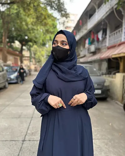 Fashionable Chiffon Solid Abaya Burkha With Dupatta And Adjustable Belt For Women