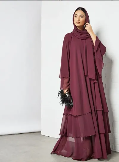 Women's Beautiful Stylish Imported  Diamond Georgette Fabric Triple Layer Pattern Abaya Burkha with Dupatta.