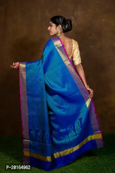 Alluring Blue Cotton Embellished Banarasi Silk Saree with Blouse piece-thumb3