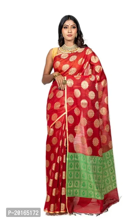 Alluring Red Cotton Embellished Banarasi Silk Saree with Blouse piece