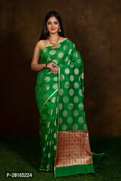 Alluring Green Cotton Embellished Banarasi Silk Saree with Blouse piece