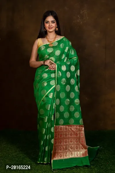 Alluring Green Cotton Embellished Banarasi Silk Saree with Blouse piece-thumb0