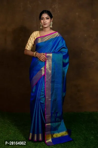 Alluring Blue Cotton Embellished Banarasi Silk Saree with Blouse piece-thumb0