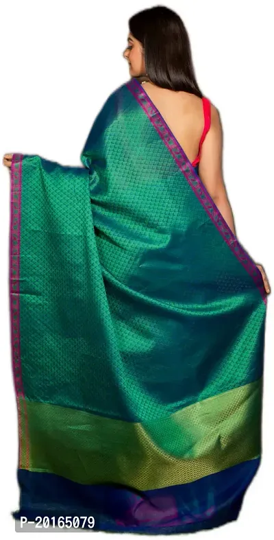 Alluring Dark Green Cotton Embellished Banarasi Silk Saree with Blouse piece-thumb3