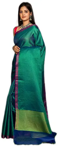 Alluring Dark Green Cotton Embellished Banarasi Silk Saree with Blouse piece-thumb1