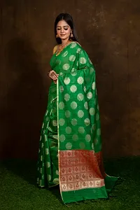 Alluring Green Cotton Embellished Banarasi Silk Saree with Blouse piece-thumb1