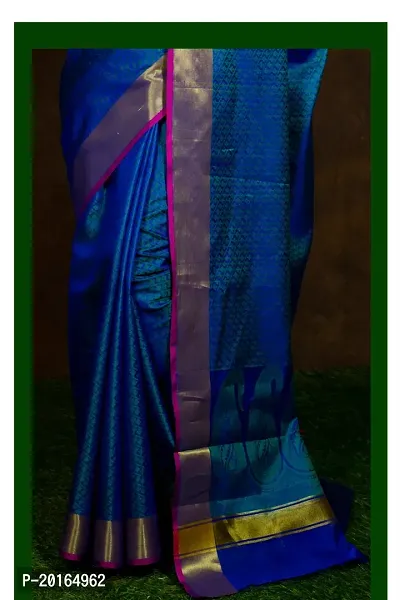 Alluring Blue Cotton Embellished Banarasi Silk Saree with Blouse piece-thumb2