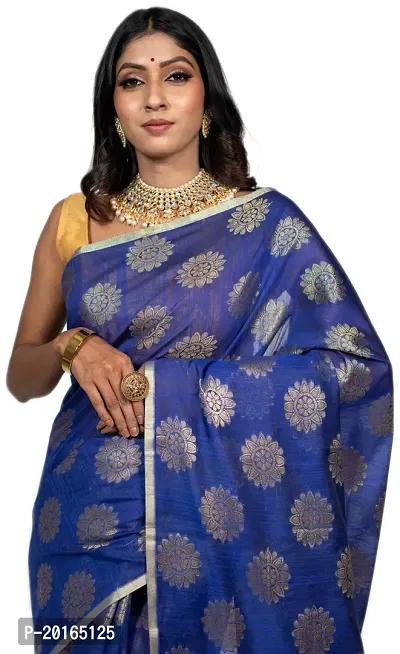 Alluring Blue Cotton Embellished Banarasi Silk Saree with Blouse piece
