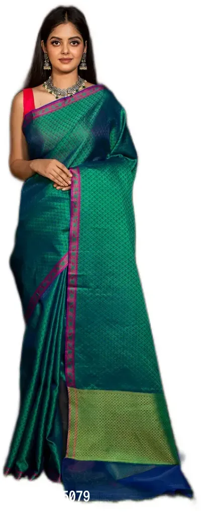 Alluring Dark Green Cotton Embellished Banarasi Silk Saree with Blouse piece-thumb0