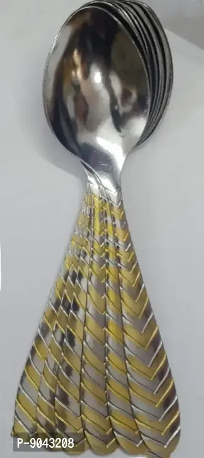 Embossed Desserts, Falooda Serving Spoons Gold Design Handle Set of 6 (Metal)-thumb0