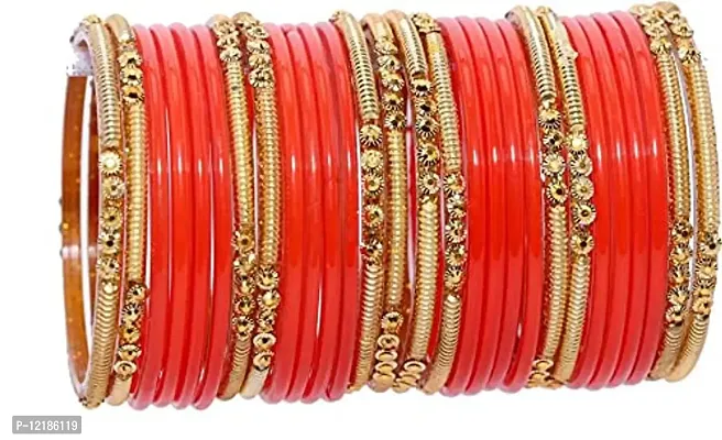 Vatsalya Associates Shimmering & Glittering Glass bangles set For Women And Girls (Pack Of 24) (Orange, 2.6)-thumb0