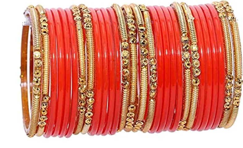 Vatsalya Associates Shimmering & Glittering Glass bangles set For Women And Girls (Pack Of 24) (Orange, 2.6)